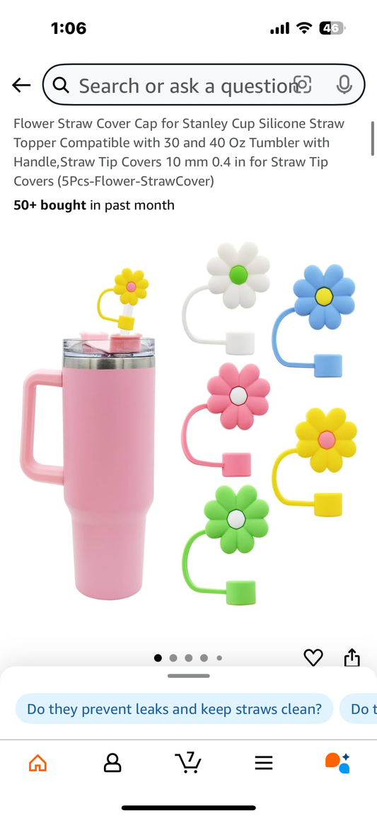 2 packages Flower Straw Cover Cap for Stanley Cup Silicone Straw Topper Compatible with 30 and 40 Oz Tumbler with Handle,Straw Tip Covers 10 mm 0.4 in for Straw Tip Covers (5Pcs-Flower-StrawCover)