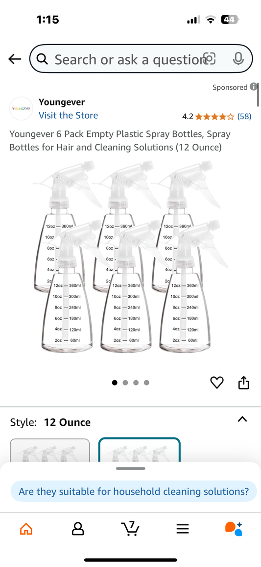 Youngever 6 Pack Empty Plastic Spray Bottles, Spray Bottles for Hair and Cleaning Solutions (12 Ounce
