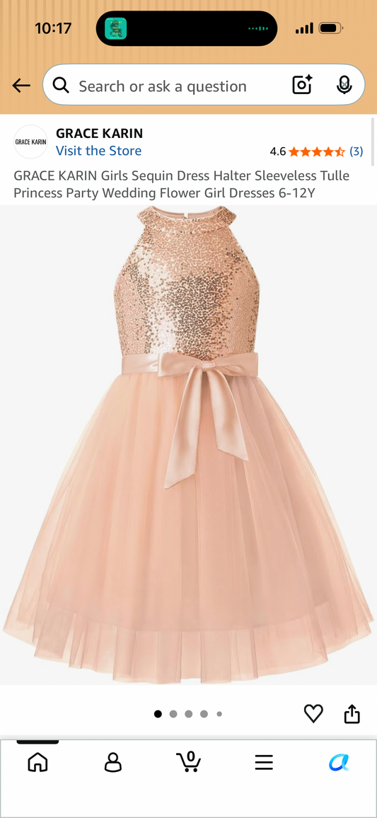 GRACE KARIN Girls Sequin Dress Halter Sleeveless Tulle Princess Party Wedding Flower Girl Dresses (Size 8 Years)