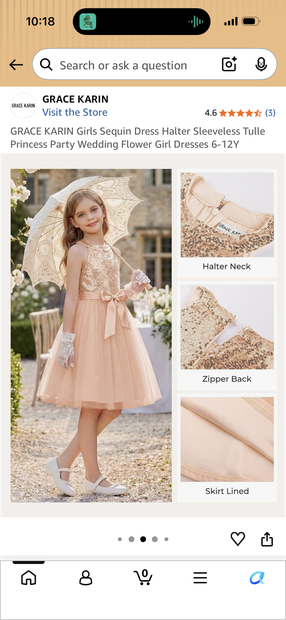GRACE KARIN Girls Sequin Dress Halter Sleeveless Tulle Princess Party Wedding Flower Girl Dresses (Size 8 Years)