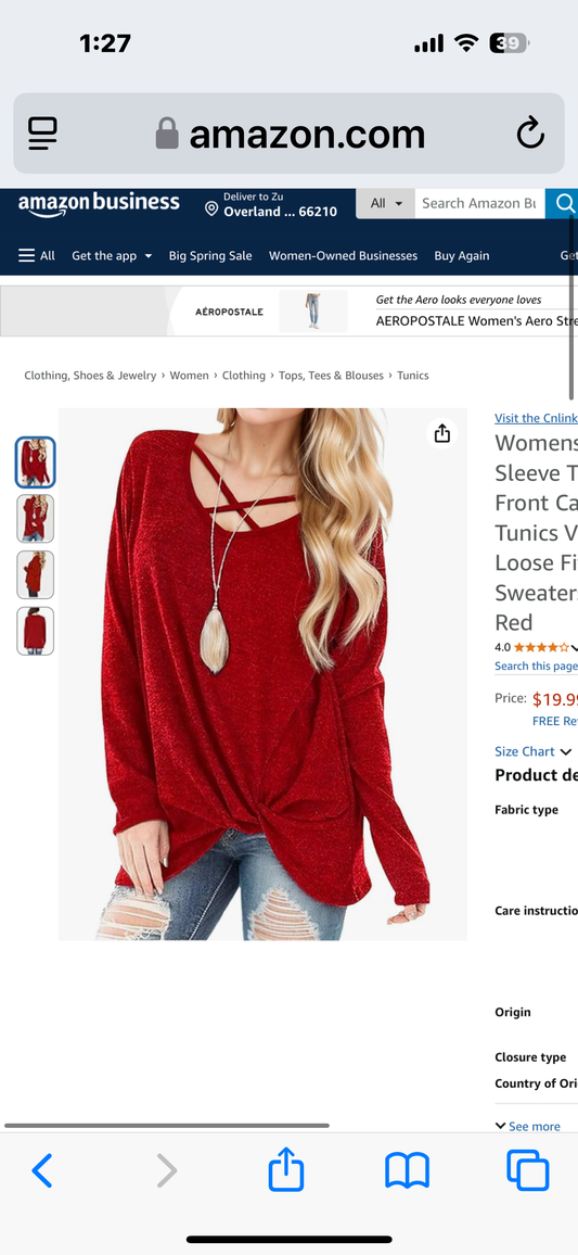 Cnlinkco Womens Long Sleeve Tops Knot Front Casual Tunics V Neck Loose Fit Sweaters Shirts Red Size Large