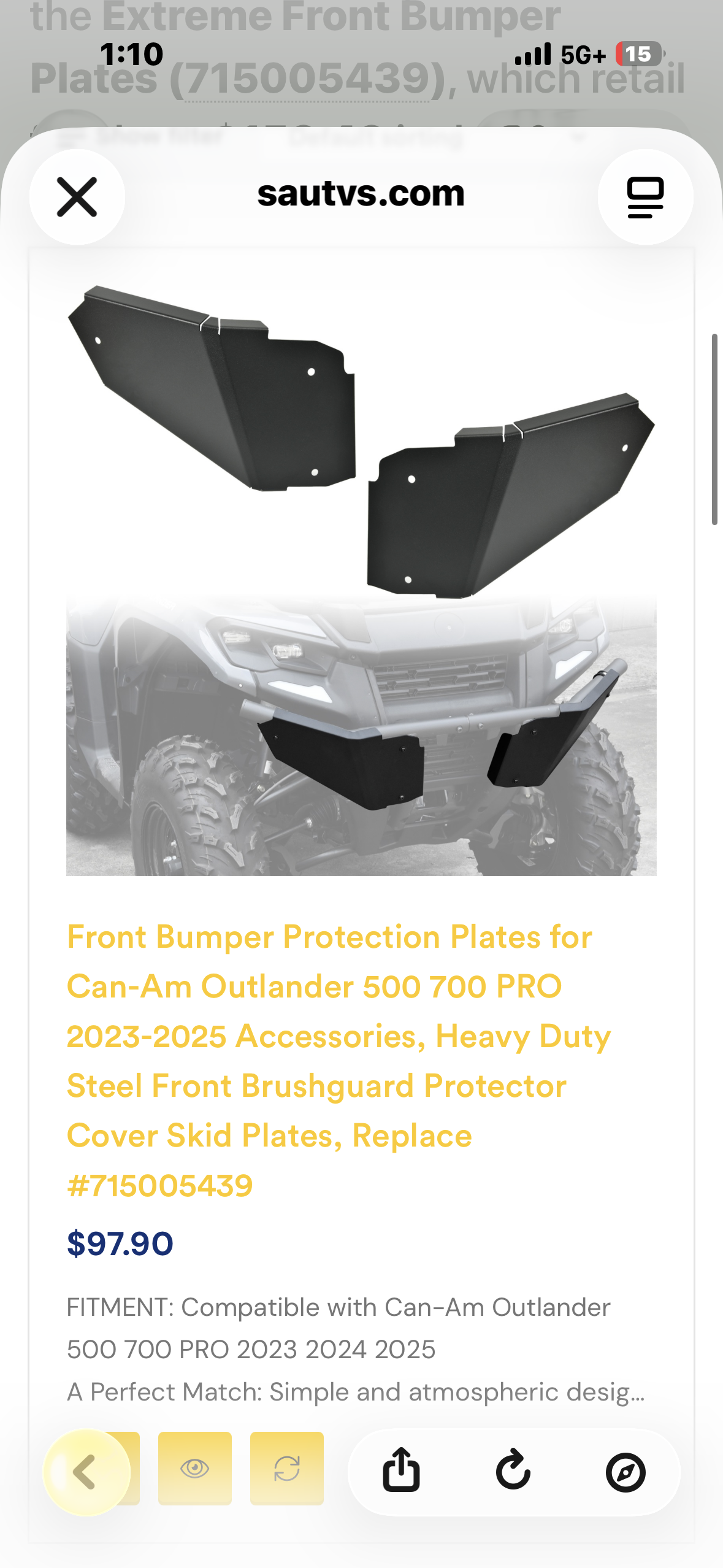 SLORIMOD EXTREME Front Bumper Protection Plates for Can-Am Outlander 500 700 PRO 2023-2025 Accessories, Heavy Duty Steel Front Brushguard Protector Cover Skid Plates, Replaces OEM part# 715005439