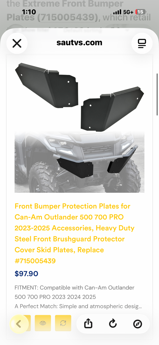 SLORIMOD EXTREME Front Bumper Protection Plates for Can-Am Outlander 500 700 PRO 2023-2025 Accessories, Heavy Duty Steel Front Brushguard Protector Cover Skid Plates, Replaces OEM part# 715005439
