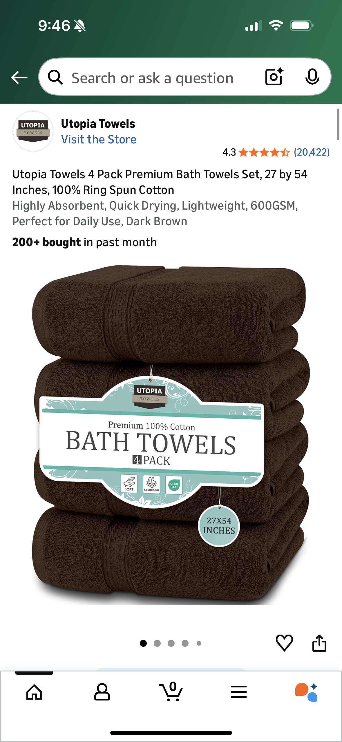 Utopia Towels 4 Pack Premium Bath Towels Set, 27 by 54 Inches, 100% Ring Spun Cotton Highly Absorbent, Quick Drying, Lightweight, 600GSM, Perfect for Daily Use, Dark Brown