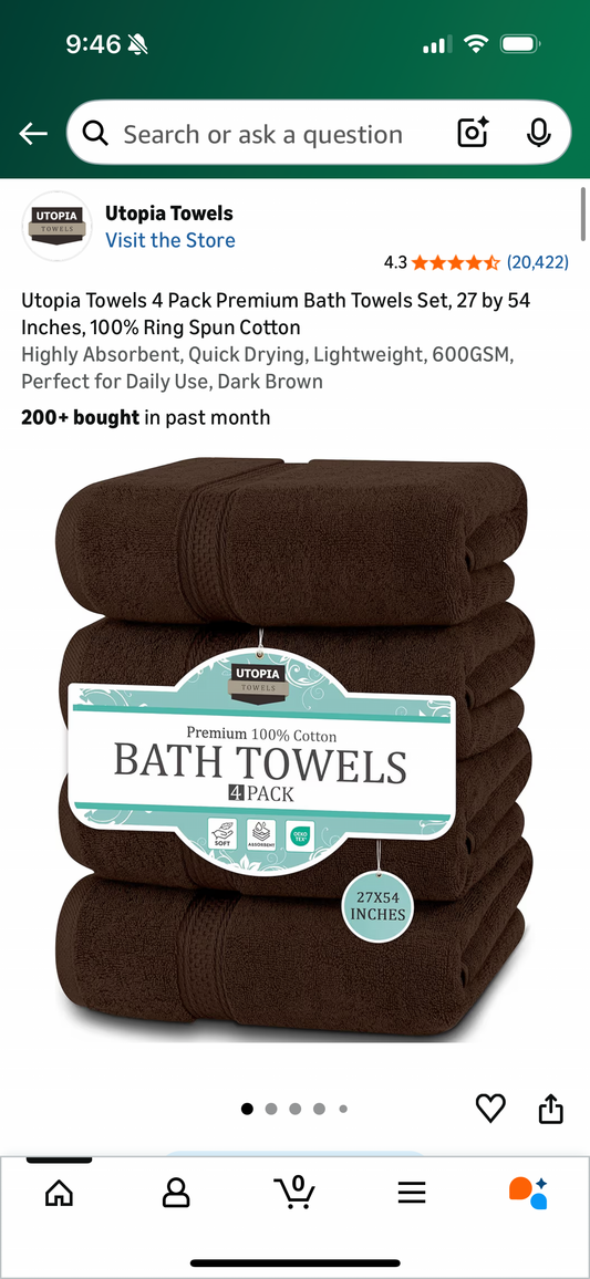 Utopia Towels 4 Pack Premium Bath Towels Set, 27 by 54 Inches, 100% Ring Spun Cotton Highly Absorbent, Quick Drying, Lightweight, 600GSM, Perfect for Daily Use, Dark Brown