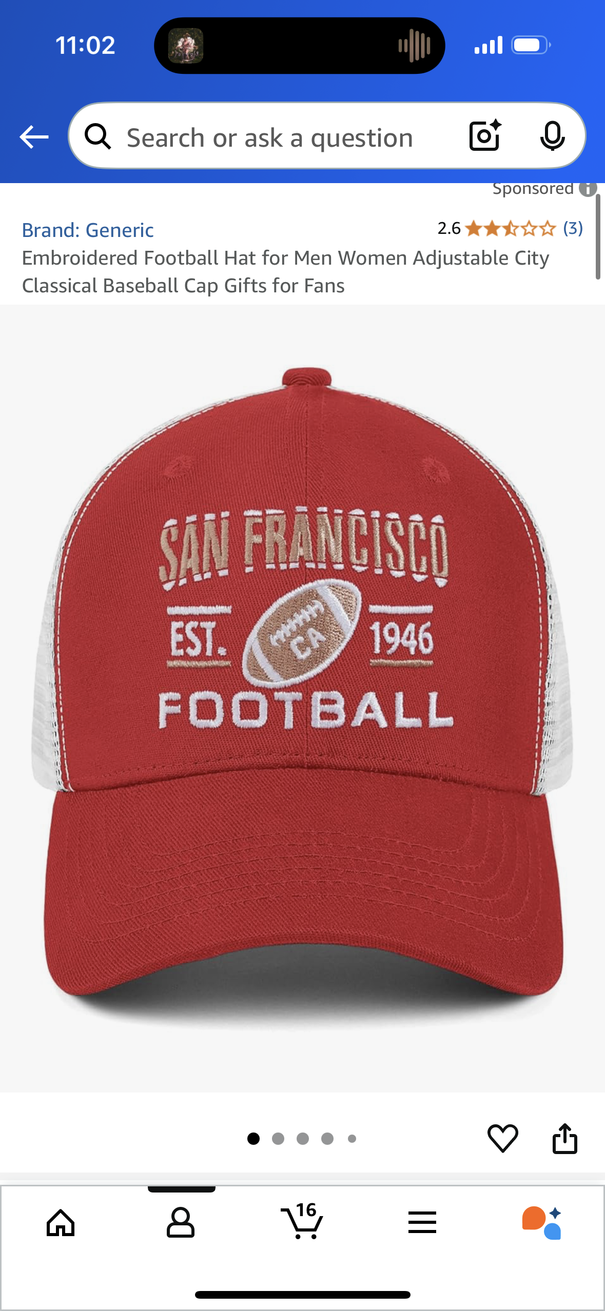 Embroidered Football Hat for Men Women Adjustable City Classical Baseball Cap Gifts for Fans