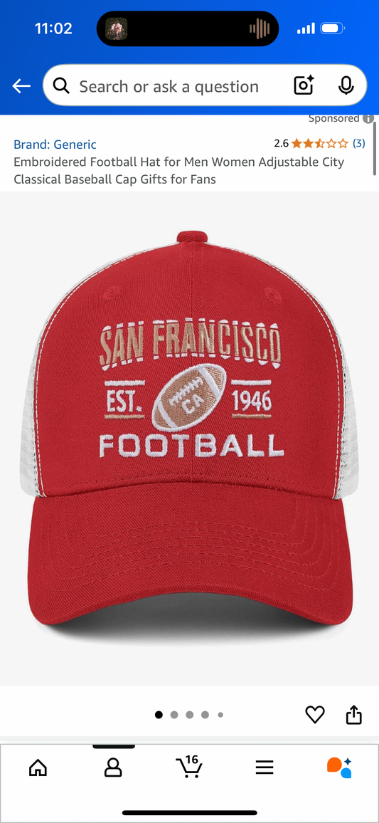 Embroidered Football Hat for Men Women Adjustable City Classical Baseball Cap Gifts for Fans