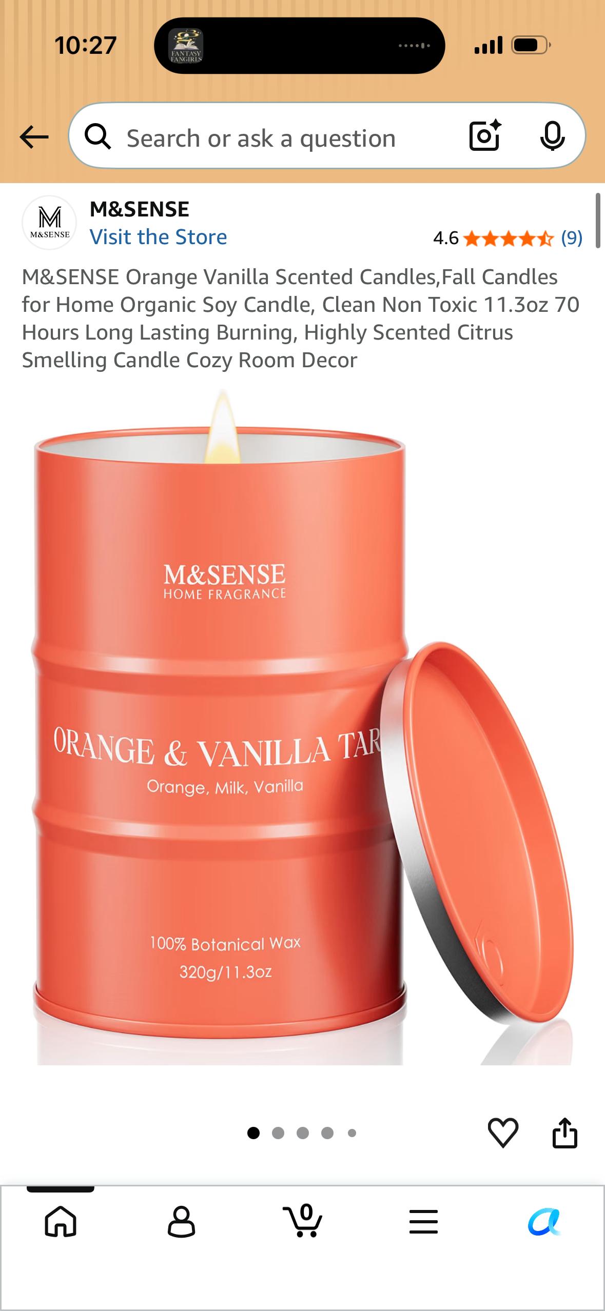 M&SENSE Orange Vanilla Scented Candles,Fall Candles for Home Organic Soy Candle, Clean Non Toxic 11.3oz 70 Hours Long Lasting Burning, Highly Scented Citrus Smelling Candle Cozy Room Decor
