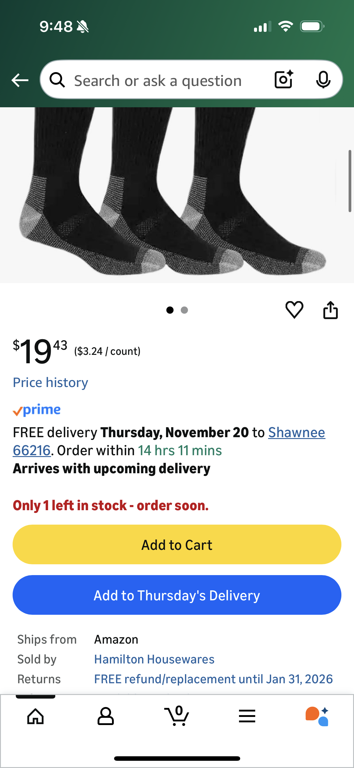 Fruit of the Loom Men's Work Gear Crew Socks, 6-Pack, Black, Large, Model# FRM10124C6C2001 Black