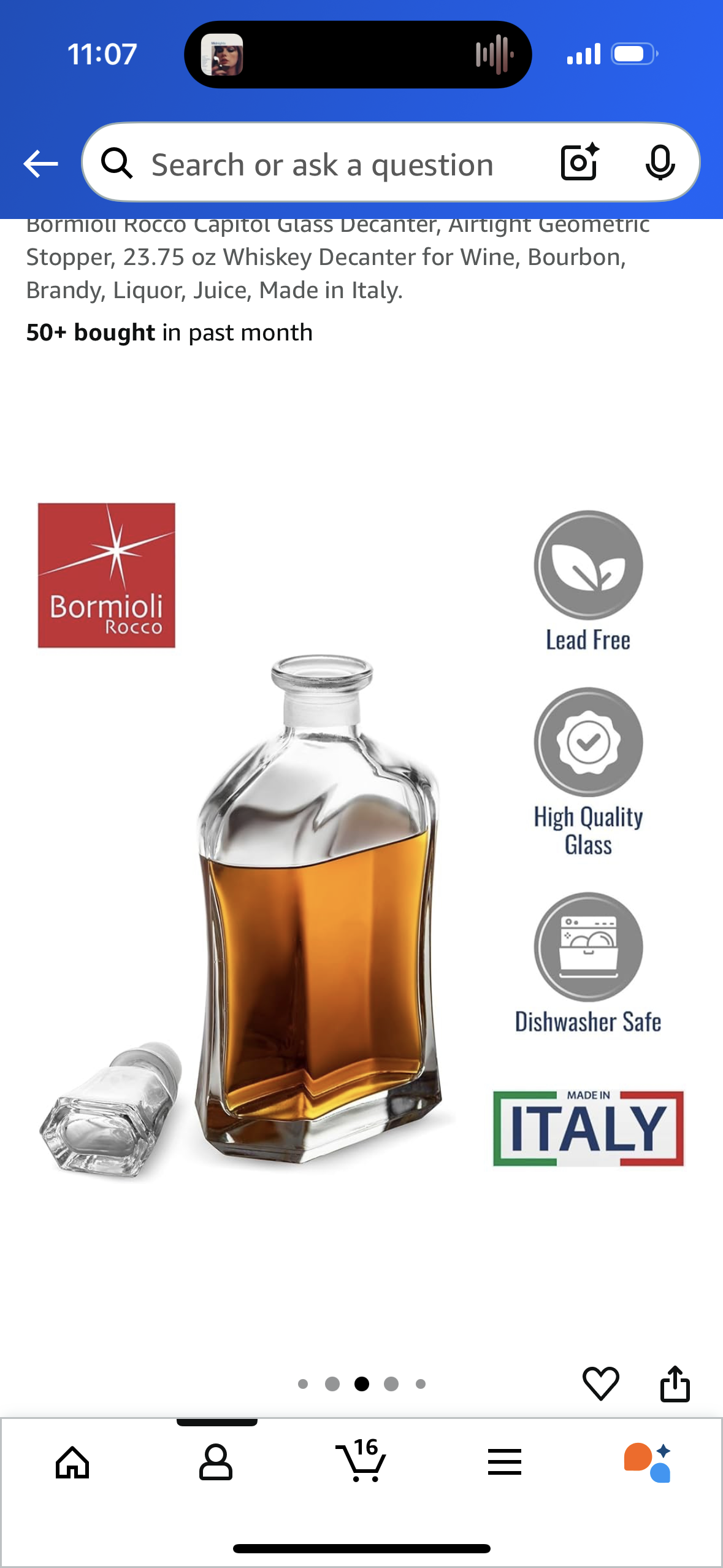 Bormioli Rocco Capitol Glass Decanter, Airtight Geometric Stopper, 23.75 oz Whiskey Decanter for Wine, Bourbon, Brandy, Liquor, Juice, Made in Italy.