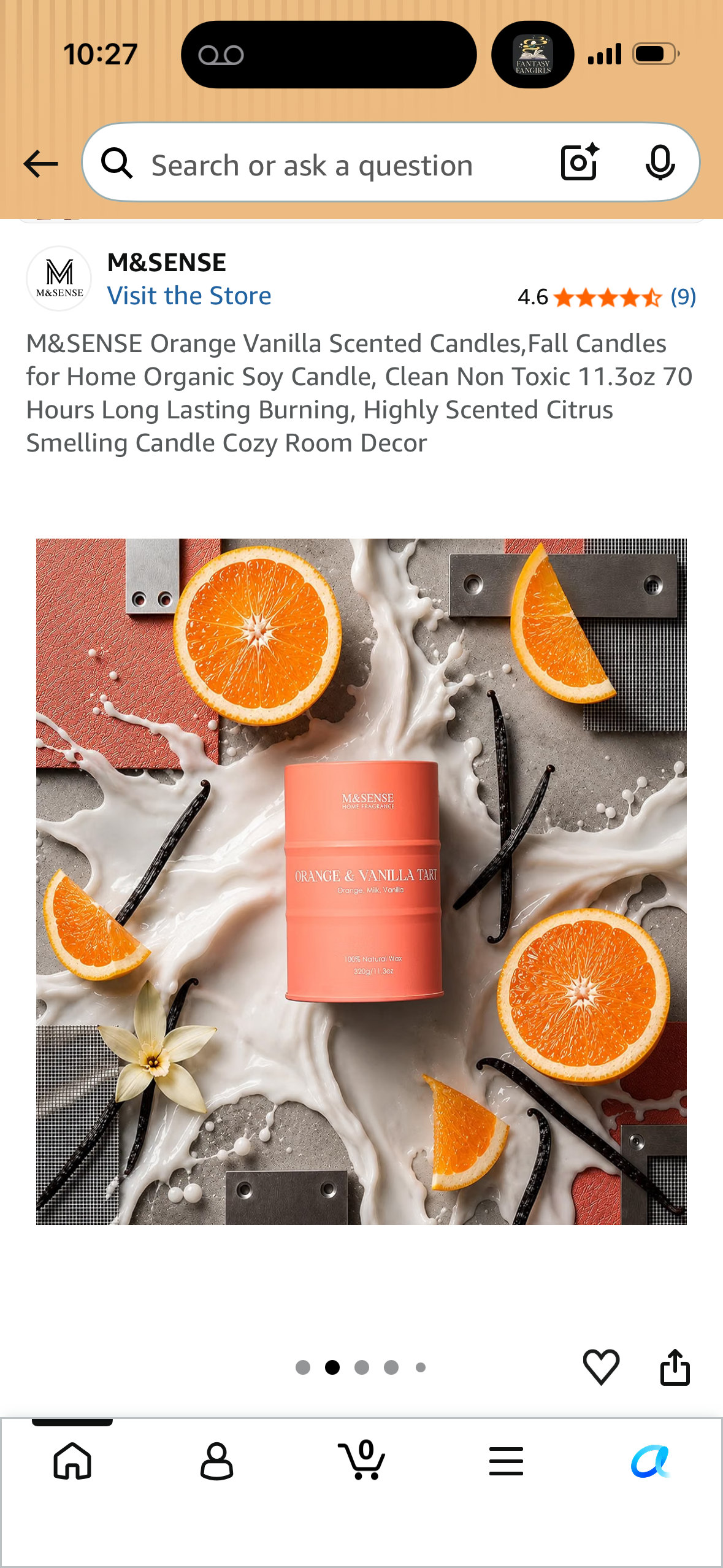 M&SENSE Orange Vanilla Scented Candles,Fall Candles for Home Organic Soy Candle, Clean Non Toxic 11.3oz 70 Hours Long Lasting Burning, Highly Scented Citrus Smelling Candle Cozy Room Decor