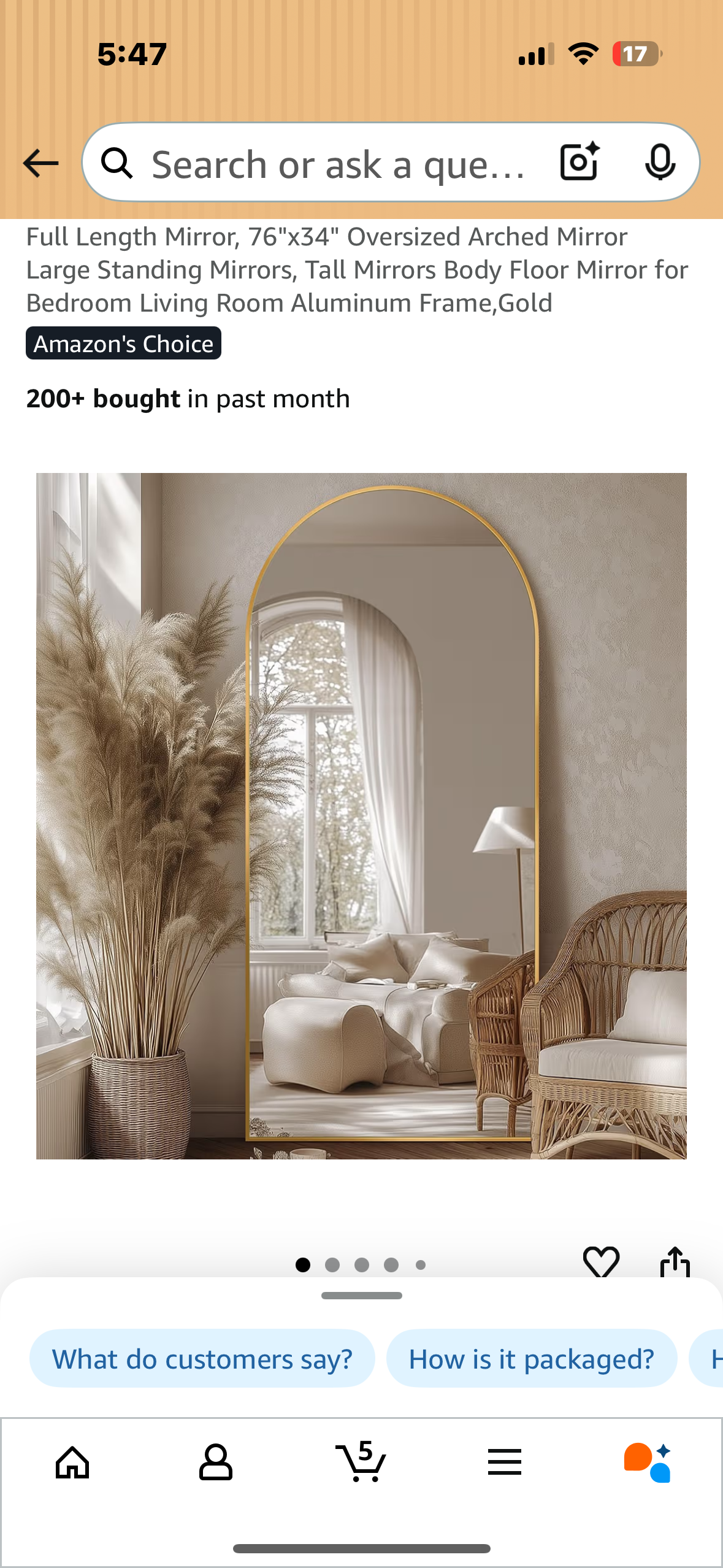 Full Length Mirror, 76"x34" Oversized Gold Arched Mirror for Bedroom, Living Room, Aluminum Frame, Gold (M402)