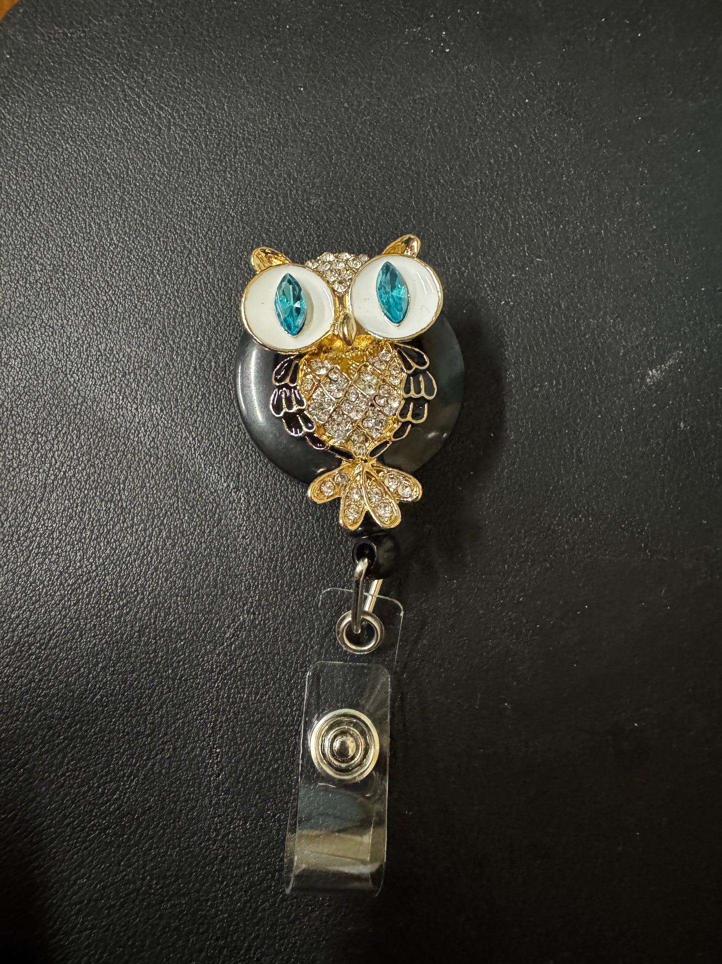 Cute Retractable Crystal Owl Badge ID Holder