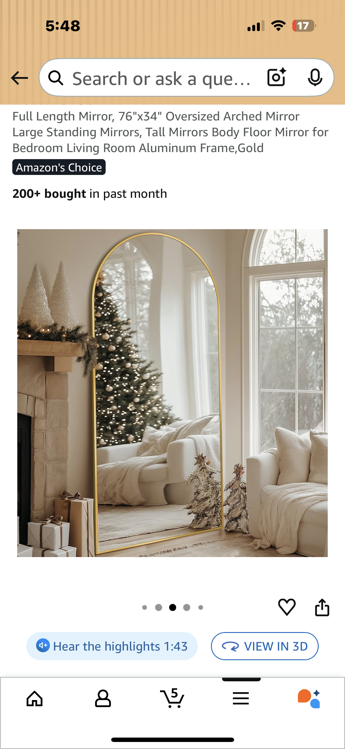 Full Length Mirror, 76"x34" Oversized Gold Arched Mirror for Bedroom, Living Room, Aluminum Frame, Gold (M402)