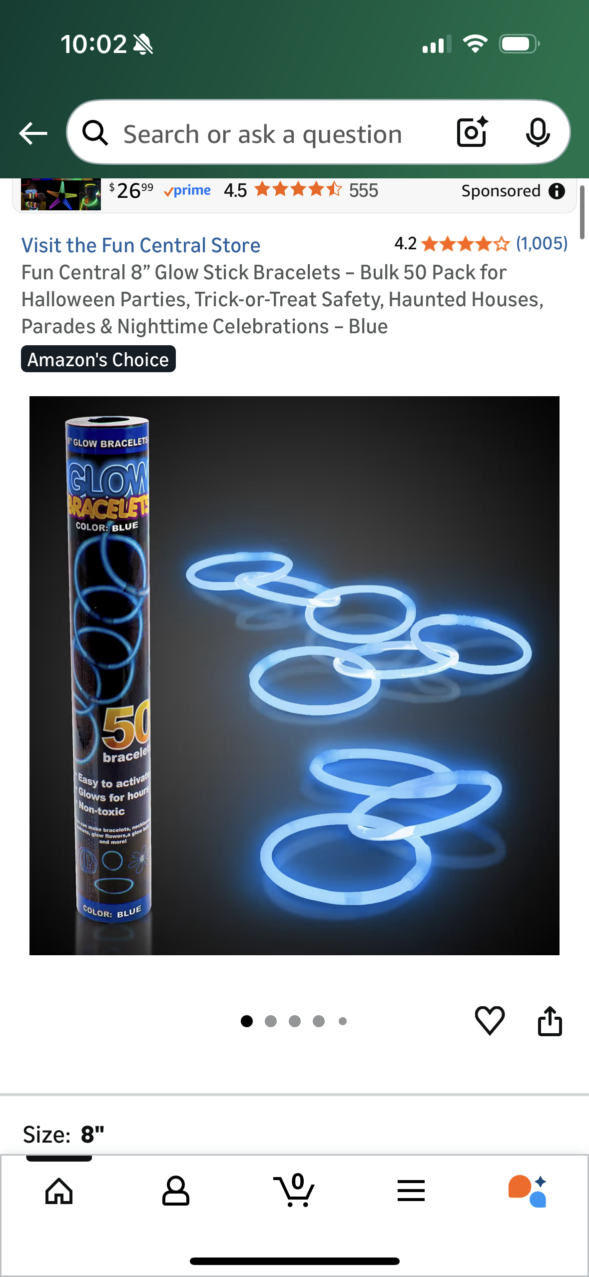 Fun Central 8” Glow Stick Bracelets – Bulk 50 Pack for Halloween Parties, Trick-or-Treat Safety, Haunted Houses, Parades & Nighttime Celebrations – Blue