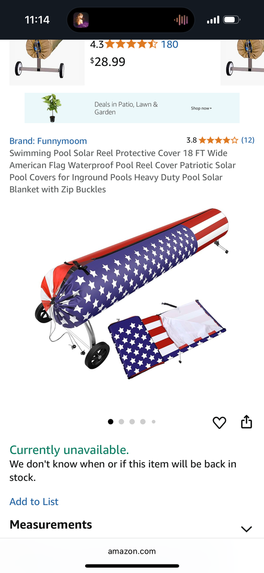 Swimming Pool Solar Reel Protective Cover 18 FT Wide American Flag Waterproof Pool Reel Cover Patriotic Solar Pool Covers for Inground Pools Heavy Duty Pool Solar Blanket with Zip Buckles
