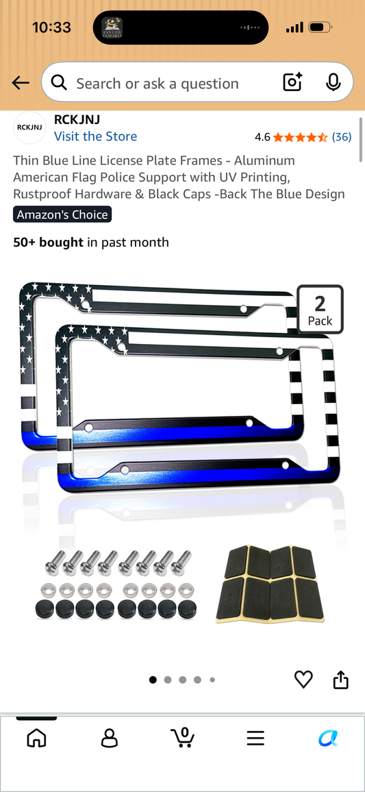 Thin Blue Line License Plate Frames - Aluminum American Flag Police Support with UV Printing, Rustproof Hardware & Black Caps -Back The Blue Design