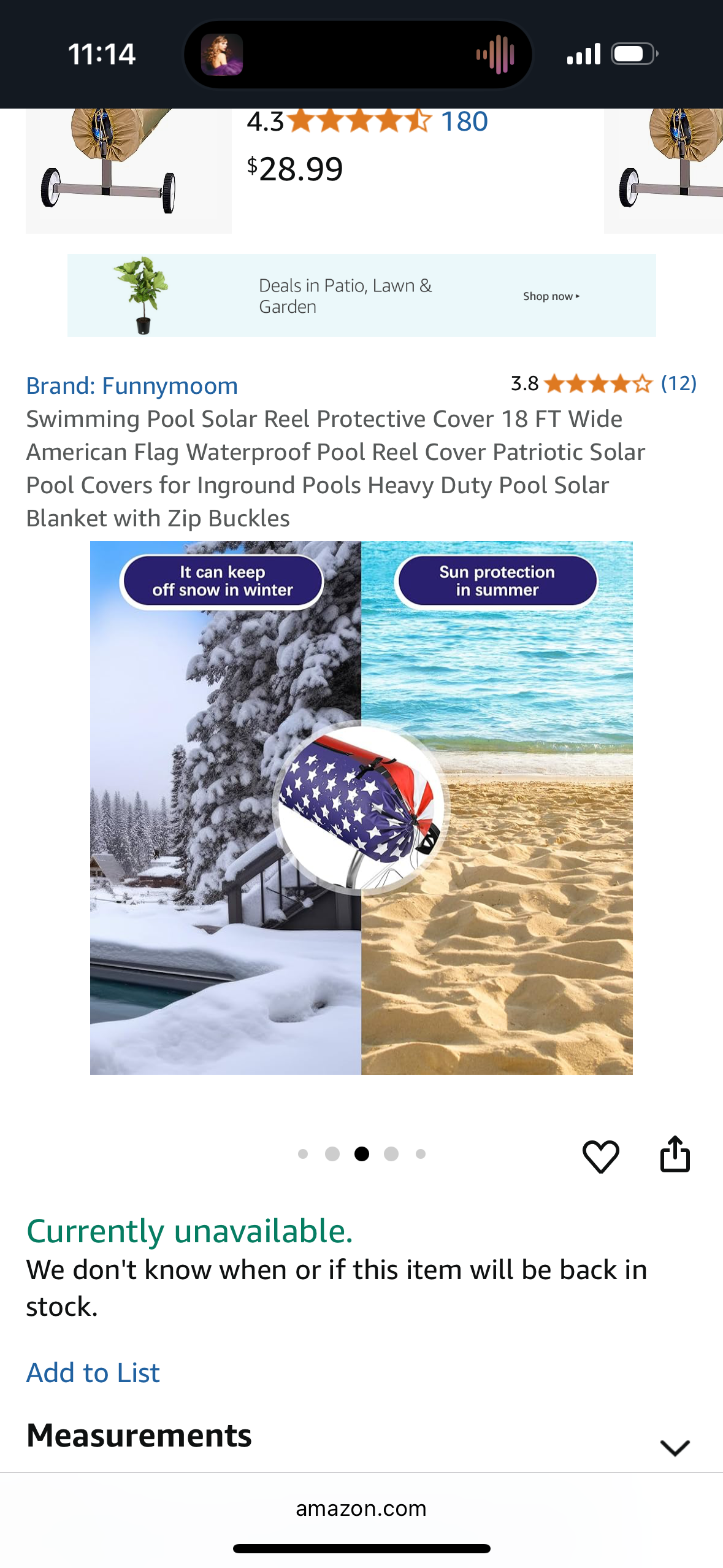 Swimming Pool Solar Reel Protective Cover 18 FT Wide American Flag Waterproof Pool Reel Cover Patriotic Solar Pool Covers for Inground Pools Heavy Duty Pool Solar Blanket with Zip Buckles