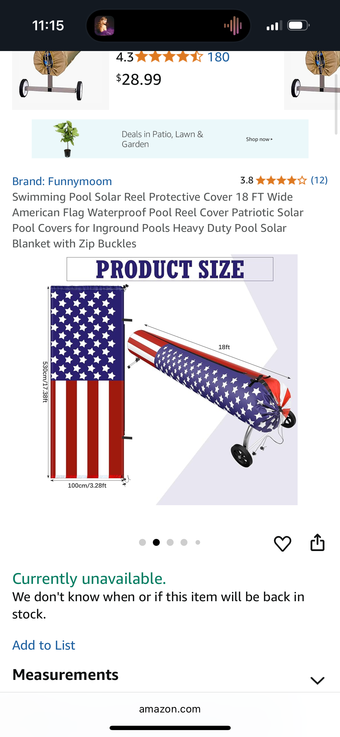 Swimming Pool Solar Reel Protective Cover 18 FT Wide American Flag Waterproof Pool Reel Cover Patriotic Solar Pool Covers for Inground Pools Heavy Duty Pool Solar Blanket with Zip Buckles