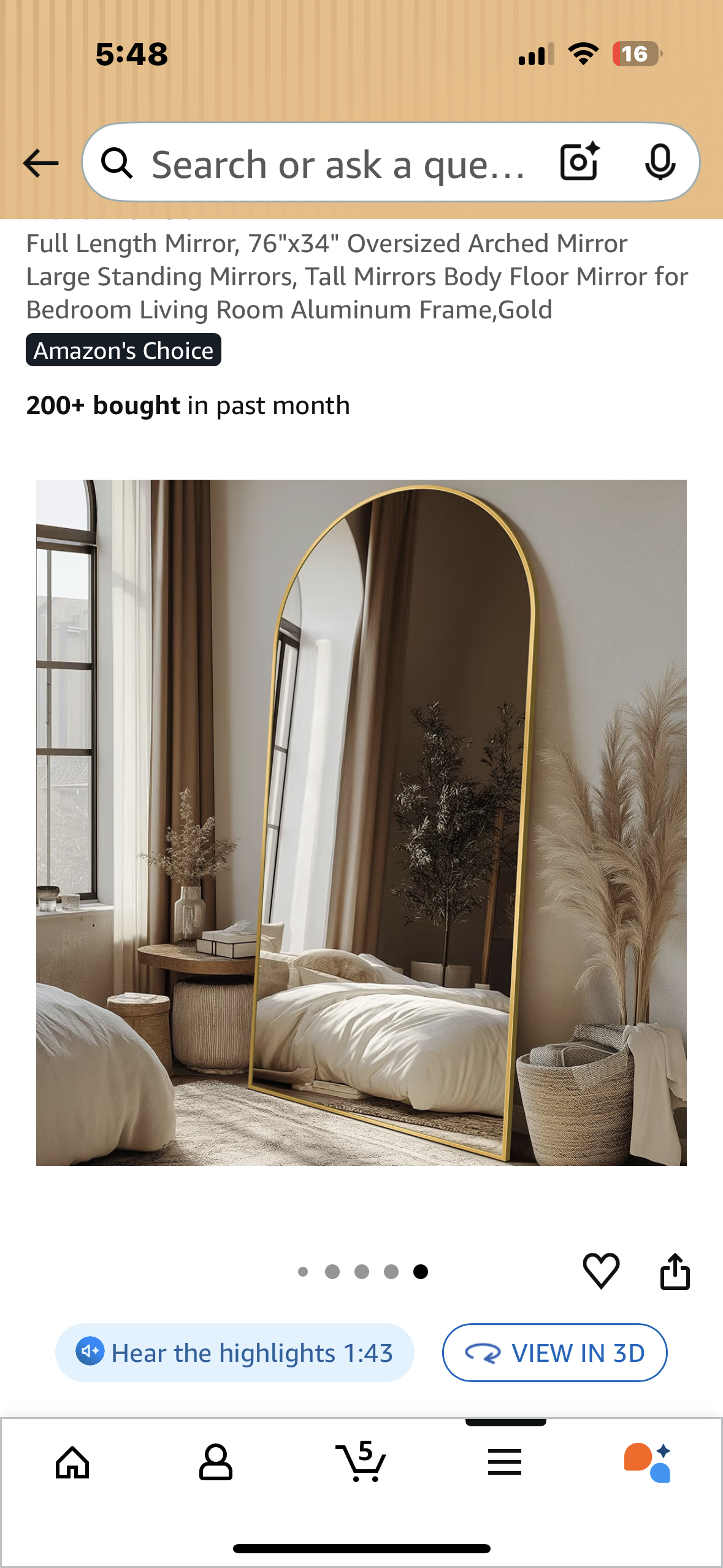 Full Length Mirror, 76"x34" Oversized Gold Arched Mirror for Bedroom, Living Room, Aluminum Frame, Gold (M402)