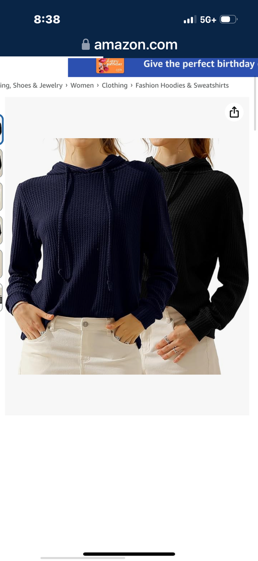 DOUBLJU 2 Pack Casual Long Sleeve Oversized Hoodies Waffle Knit Sweatshirts Basic Hooded Loose Tops Workout Sets for Women