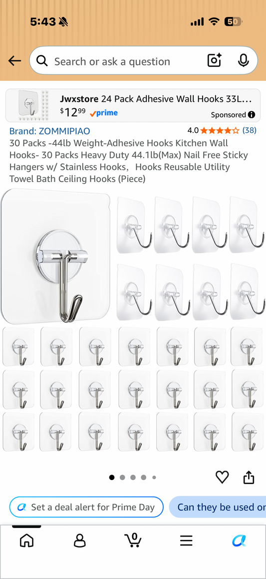 30 Packs -44lb Weight-Adhesive Hooks Kitchen Wall Hooks- 30 Packs Heavy Duty 44.1lb(Max) Nail Free Sticky Hangers w/ Stainless Hooks，Hooks Reusable Utility Towel Bath Ceiling Hooks (Piece