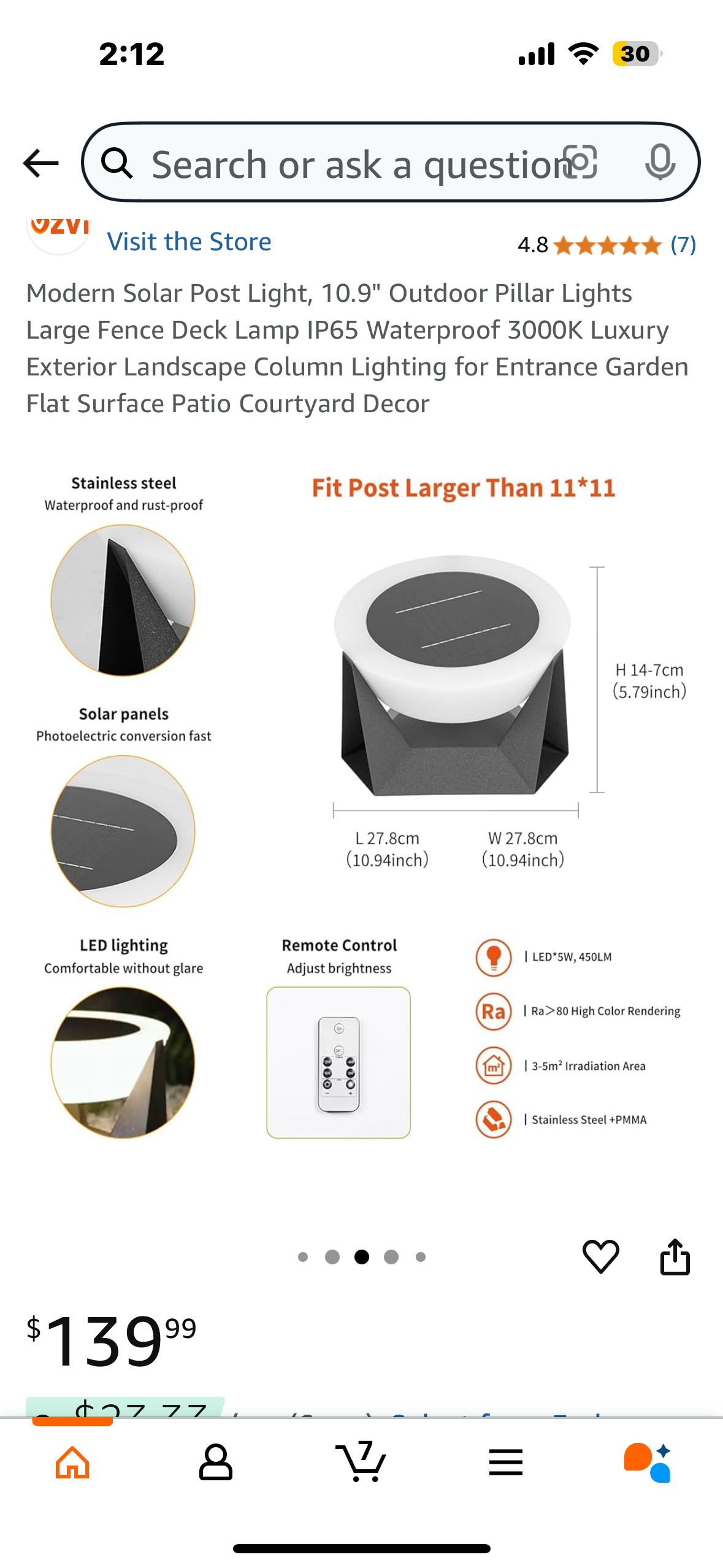 Modern Solar Post Light, 10.9" Outdoor Pillar Lights Large Fence Deck Lamp IP65 Waterproof 3000K Luxury Exterior Landscape Column Lighting for Entrance Garden Flat Surface Patio Courtyard Decor