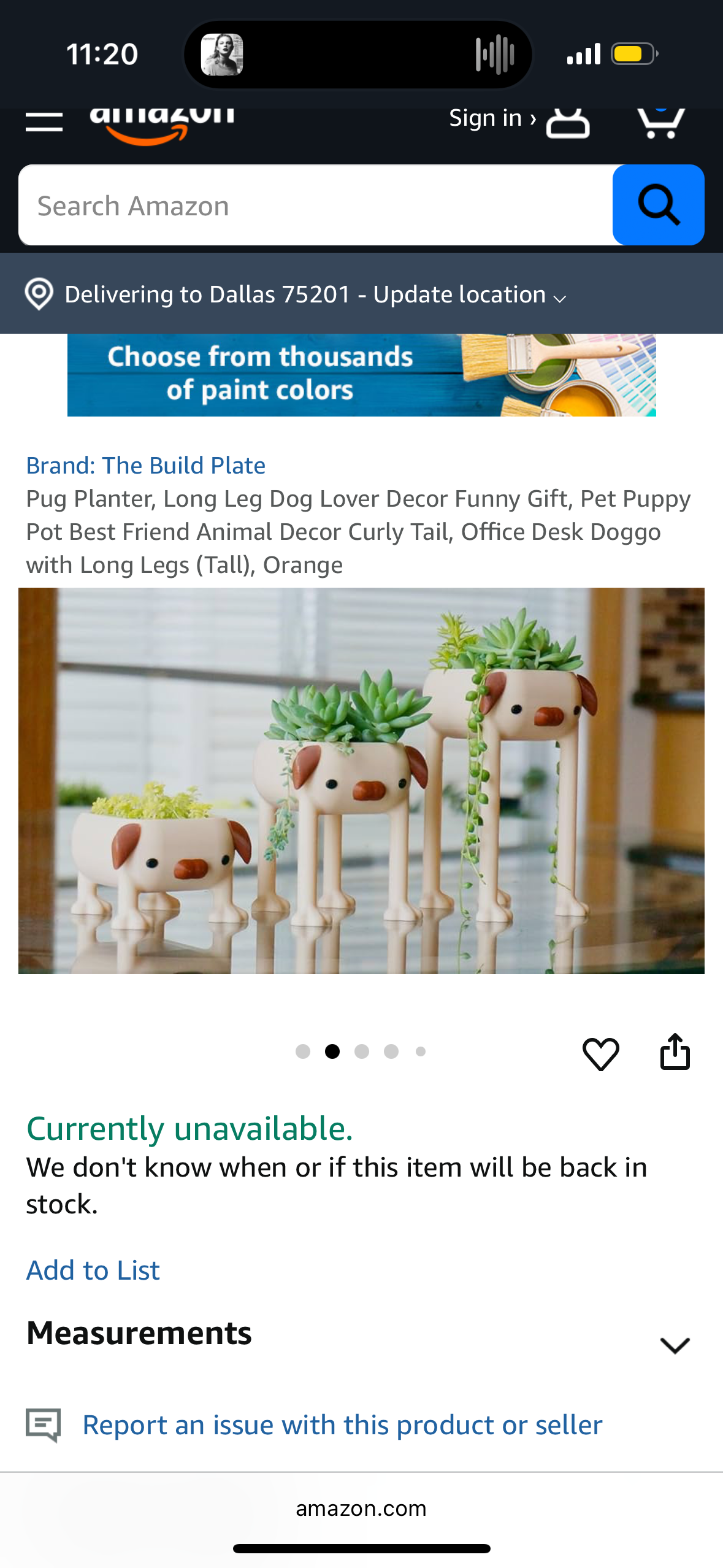 The Build Plate Pug Planter, Long Leg Dog Lover Decor Funny Gift, Pet Puppy Pot Best Friend Animal Decor Curly Tail, Office Desk Doggo with Long Legs (Tall), Orange