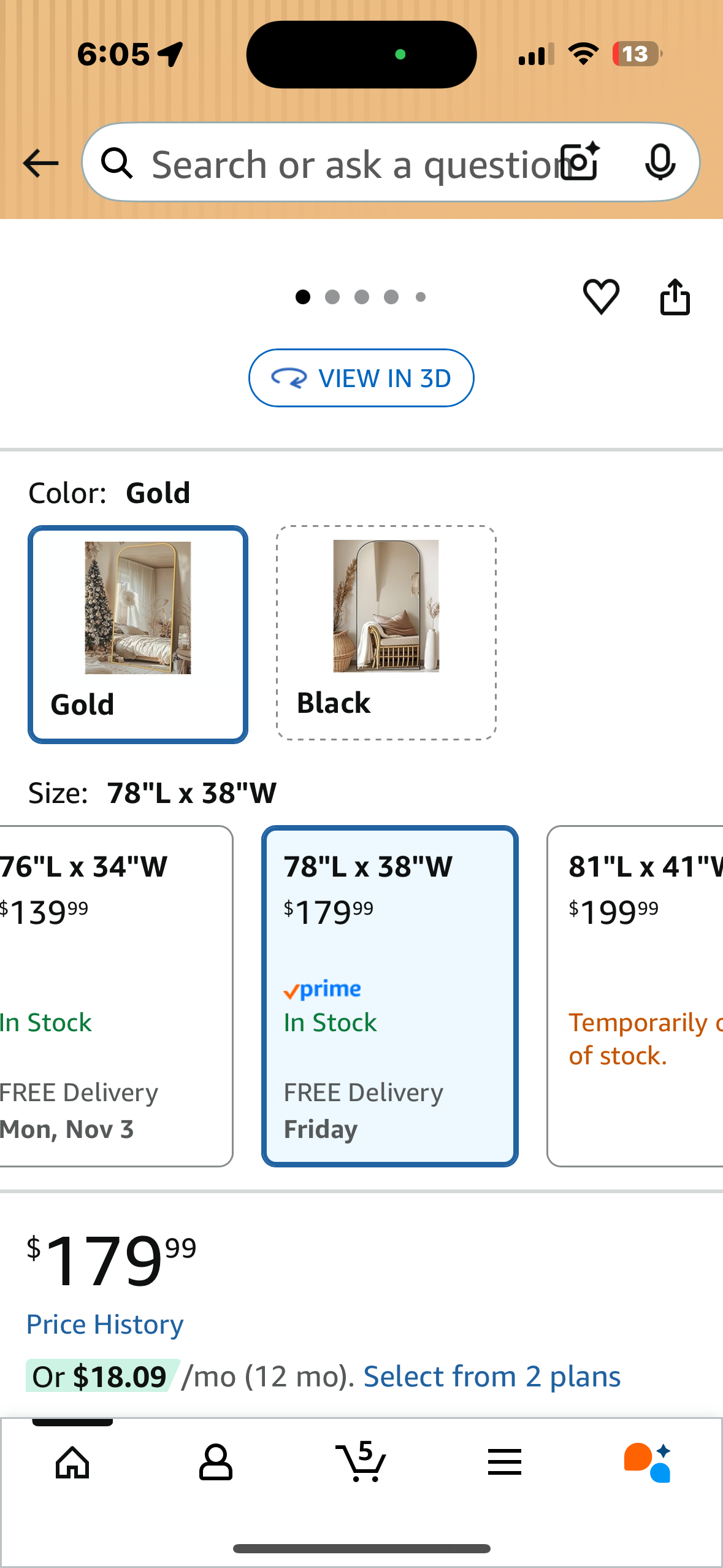 Antok Full Length Mirror, 78"x38" Floor Mirror Freestanding, Arched Floor Standing Large Full Body Mirror with Stand for Bedroom, Hanging, Mounted, Black (M403)