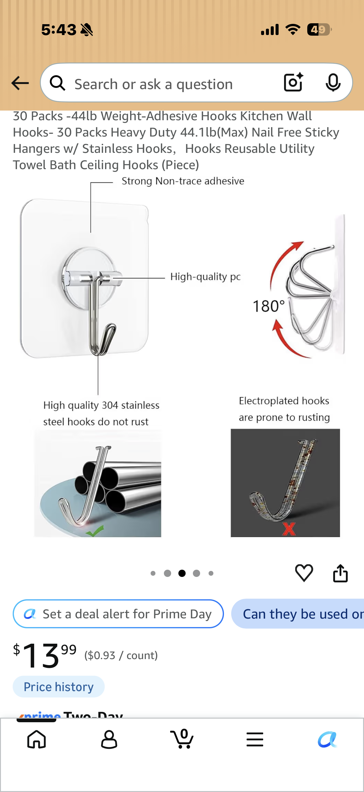 30 Packs -44lb Weight-Adhesive Hooks Kitchen Wall Hooks- 30 Packs Heavy Duty 44.1lb(Max) Nail Free Sticky Hangers w/ Stainless Hooks，Hooks Reusable Utility Towel Bath Ceiling Hooks (Piece