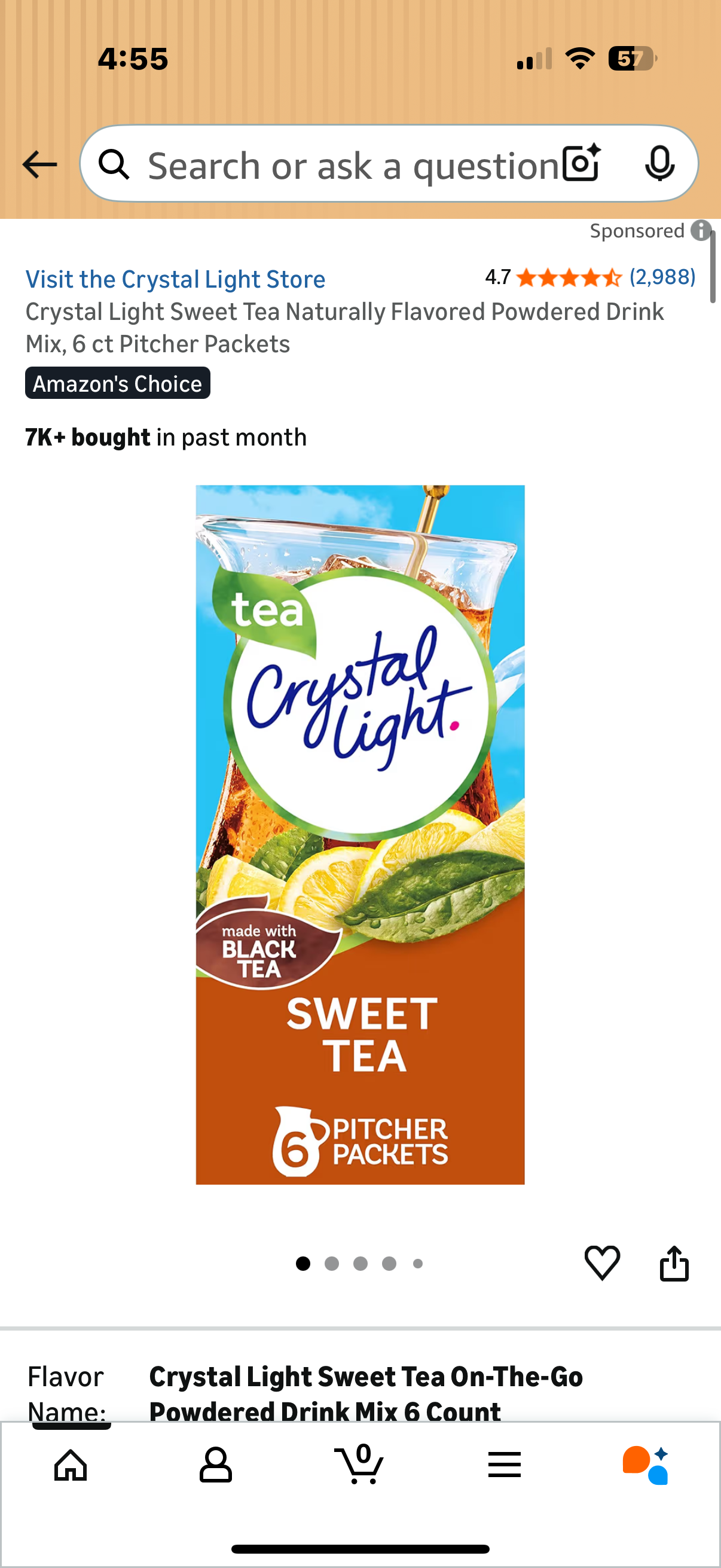 2 x Packages Crystal Light Sweet Tea Naturally Flavored Powdered Drink Mix, 6 ct Pitcher Packets
