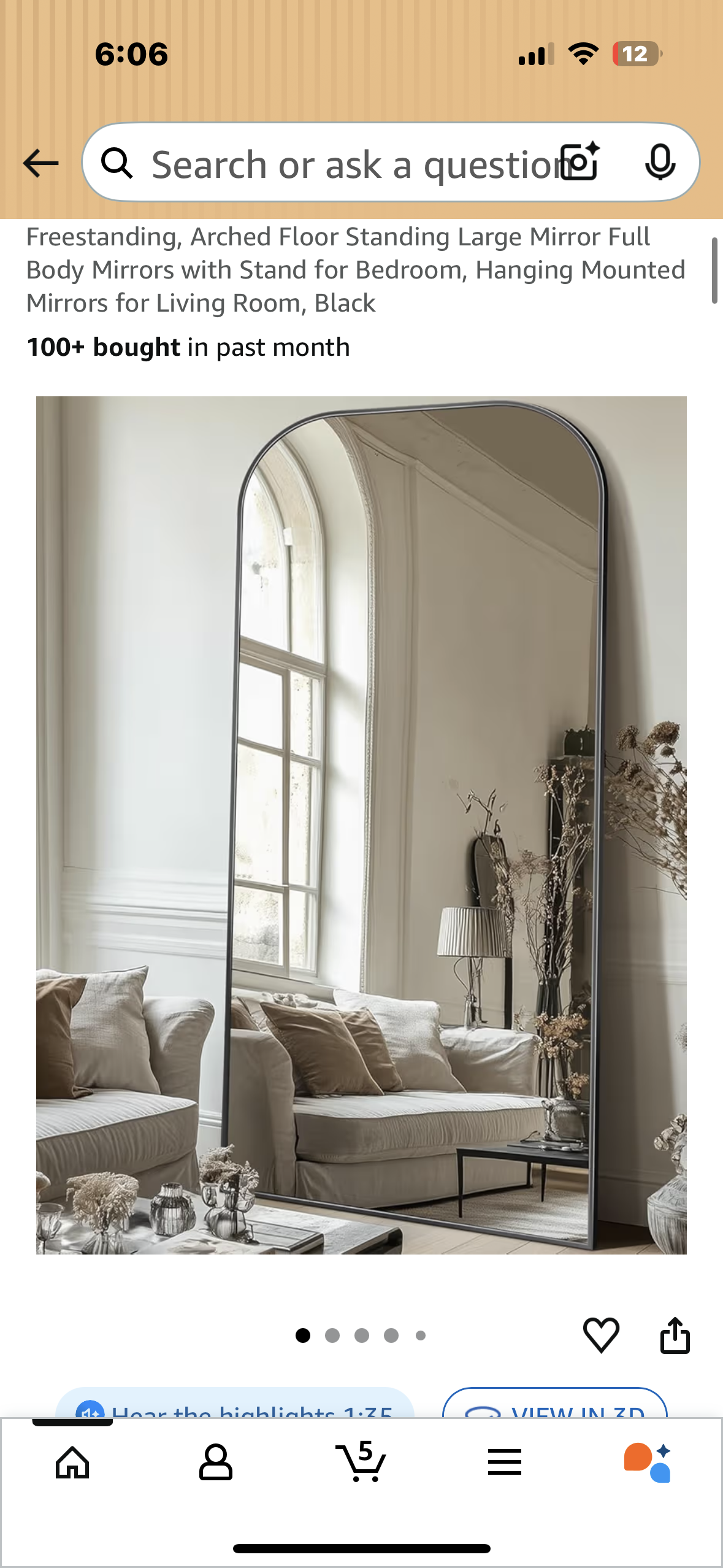 Antok Full Length Mirror, 78"x38" Floor Mirror Freestanding, Arched Floor Standing Large Full Body Mirror with Stand for Bedroom, Hanging, Mounted, Black (M403)