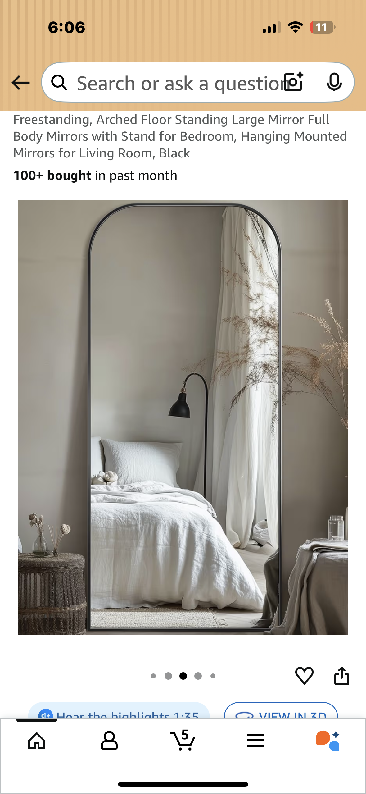 Antok Full Length Mirror, 78"x38" Floor Mirror Freestanding, Arched Floor Standing Large Full Body Mirror with Stand for Bedroom, Hanging, Mounted, Black (M403)