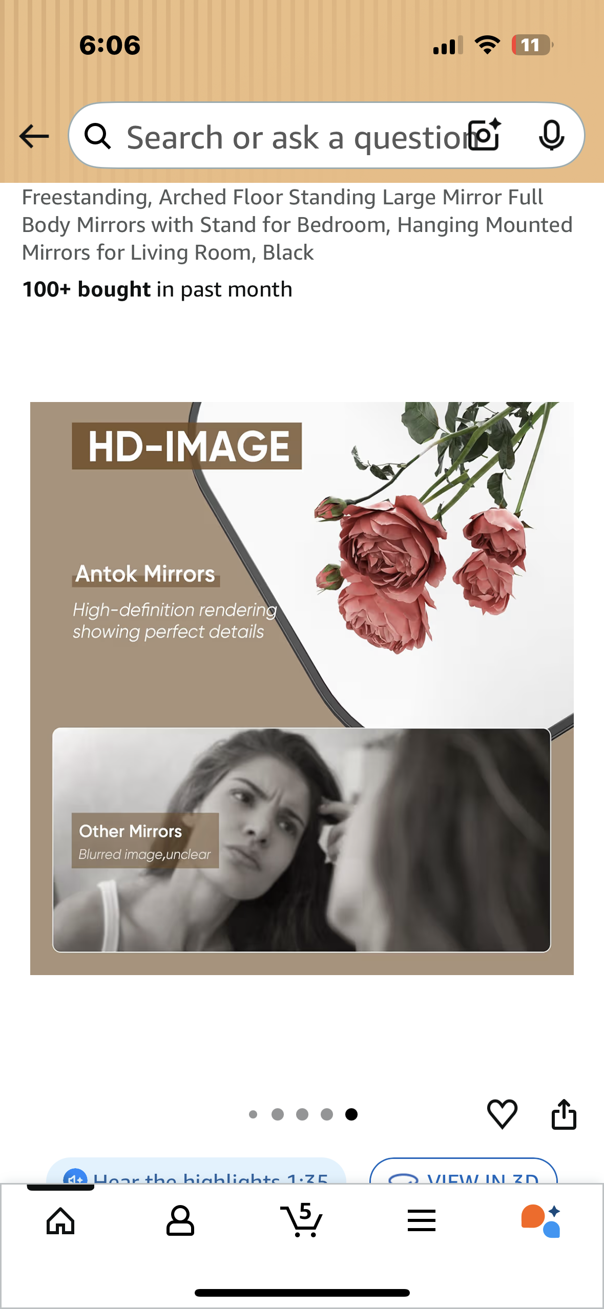 Antok Full Length Mirror, 78"x38" Floor Mirror Freestanding, Arched Floor Standing Large Full Body Mirror with Stand for Bedroom, Hanging, Mounted, Black (M403)