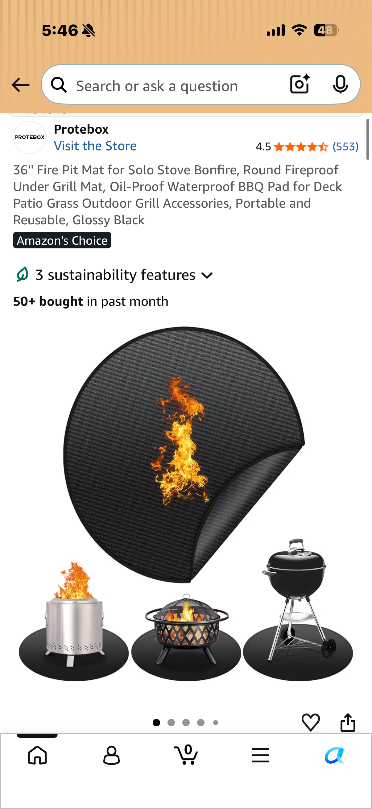 36'' Fire Pit Mat for Solo Stove Bonfire, Round Fireproof Under Grill Mat, Oil-Proof Waterproof BBQ Pad for Deck Patio Grass Outdoor Grill Accessories, Portable and Reusable, Glossy Black