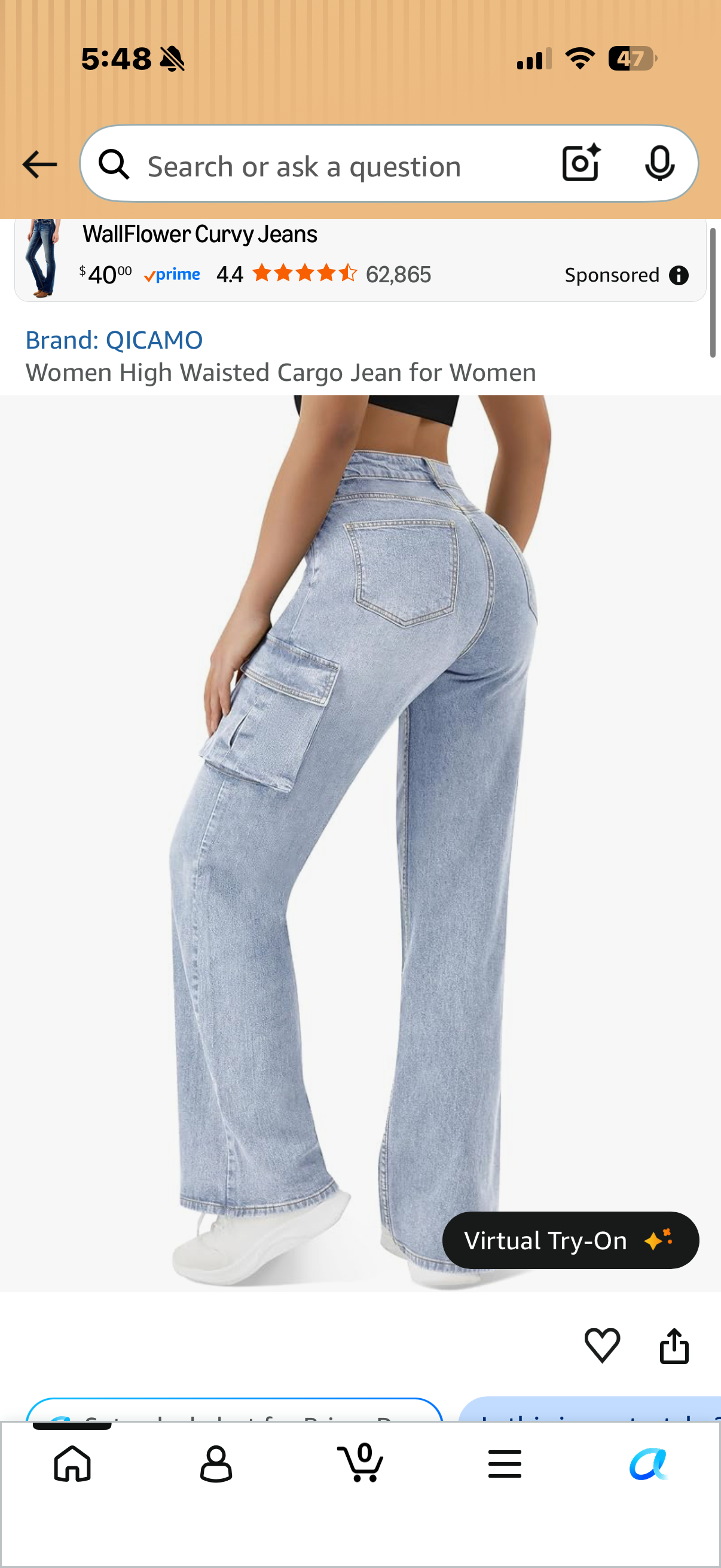 Women High Waisted Cargo Jean for Women (Size 12)