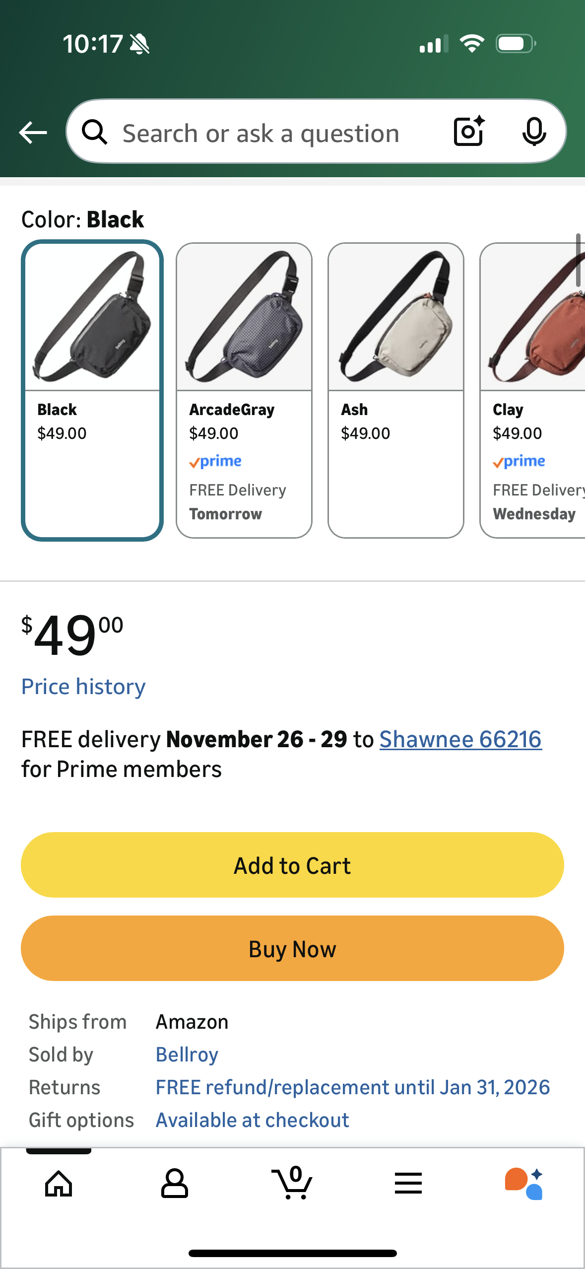 Bellroy Lite Belt Bag (versatile crossbody bag, fanny pack) - Moss Green