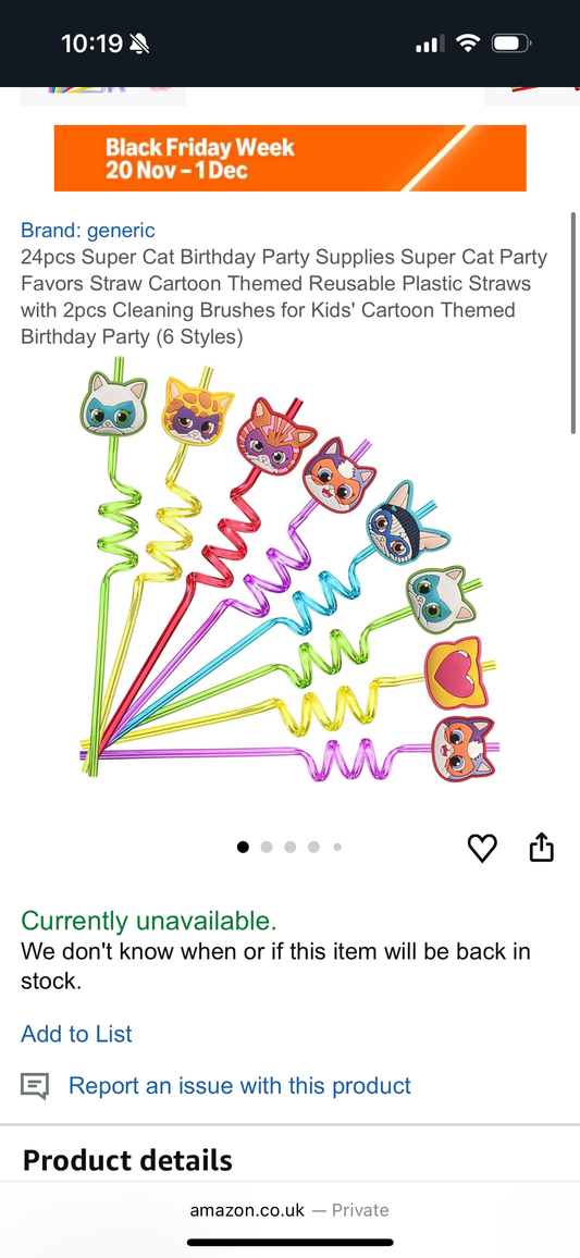 24pcs Super Cat Birthday Party Supplies Super Cat Party Favors Straw Cartoon Themed Reusable Plastic Straws with 2pcs Cleaning Brushes for Kids' Cartoon Themed Birthday Party (6 Styles)