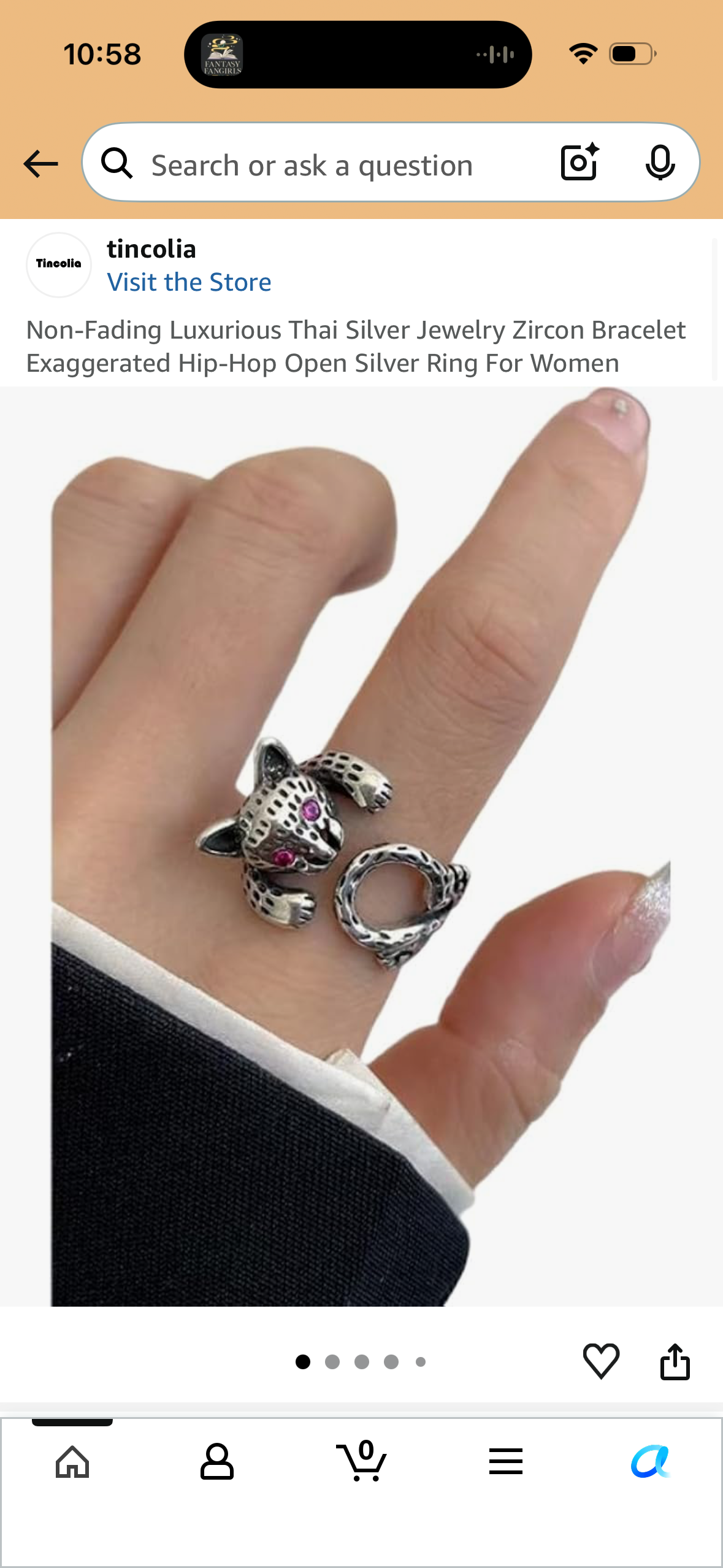 Non-Fading Luxurious Thai Silver Jewelry Zircon Exaggerated Hip-Hop Open Silver Ring For Women, Adjustable Ring