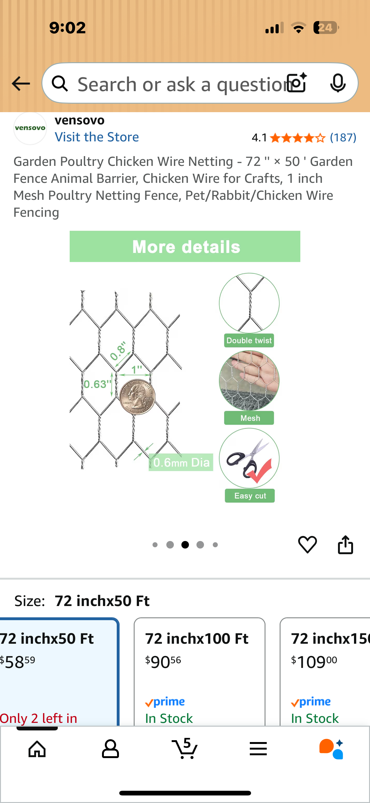 Garden Poultry Chicken Wire Netting - 72" x 50 ' Garden Fence Animal Barrier, Chicken Wire for Crafts, 1 inch Mesh Poultry Netting Fence, Pet/Rabbit/Chicken Wire Fencing (G885)