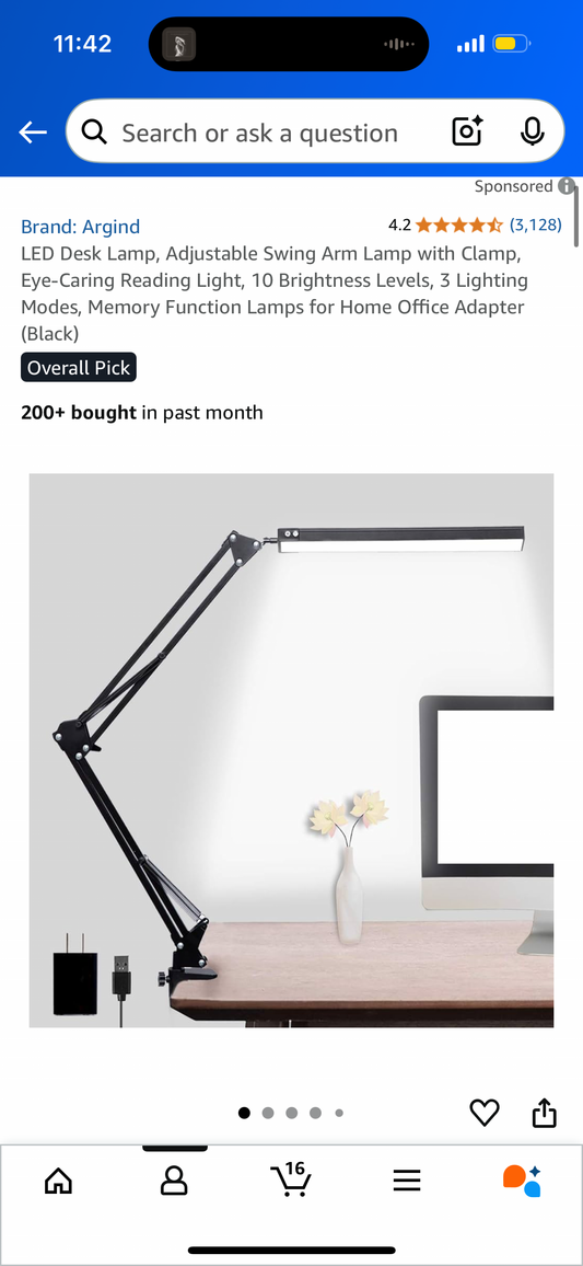 LED Desk Lamp, Adjustable Swing Arm Lamp with Clamp, Eye-Caring Reading Light, 10 Brightness Levels, 3 Lighting Modes, Memory Function Lamps for Home Office Adapter (Black)