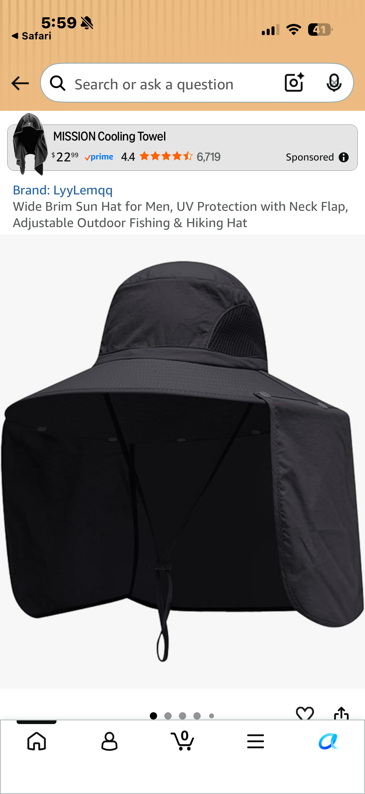 Wide Brim Sun Hat for Men, UV Protection with Neck Flap, Adjustable Outdoor Fishing & Hiking Hat (Black)