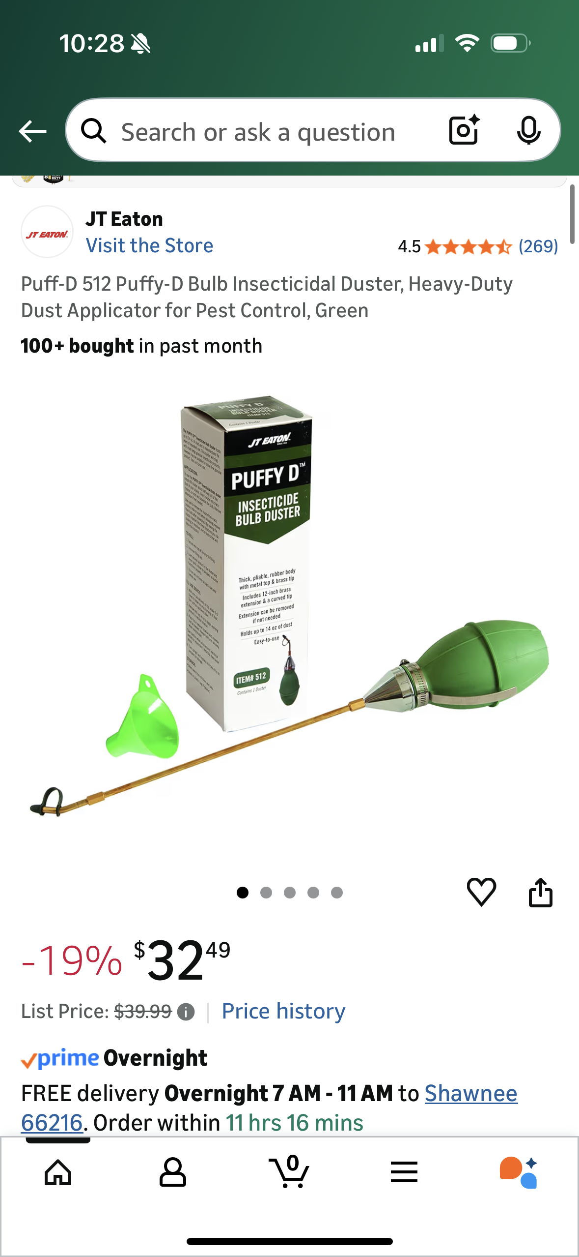 Puff-D 512 Puffy-D Bulb Insecticidal Duster, Heavy-Duty Dust Applicator for Pest Control, Green