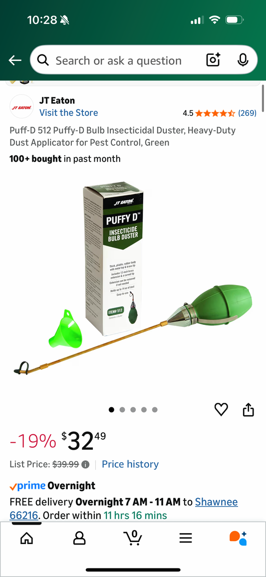Puff-D 512 Puffy-D Bulb Insecticidal Duster, Heavy-Duty Dust Applicator for Pest Control, Green