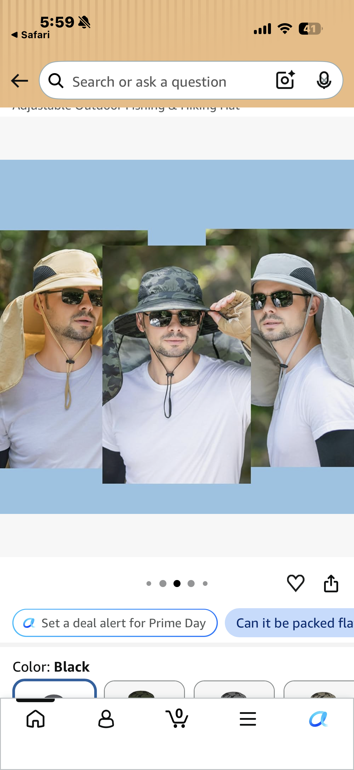 Wide Brim Sun Hat for Men, UV Protection with Neck Flap, Adjustable Outdoor Fishing & Hiking Hat (Black)