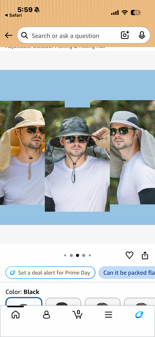 Wide Brim Sun Hat for Men, UV Protection with Neck Flap, Adjustable Outdoor Fishing & Hiking Hat (Black)