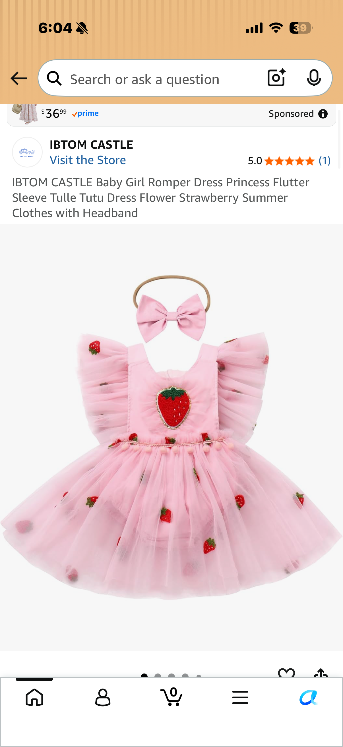 Baby Girl Romper Dress Princess Flutter Sleeve Tulle Tutu Dress Flower Strawberry Summer Clothes with Headband(Age 3-6 months)