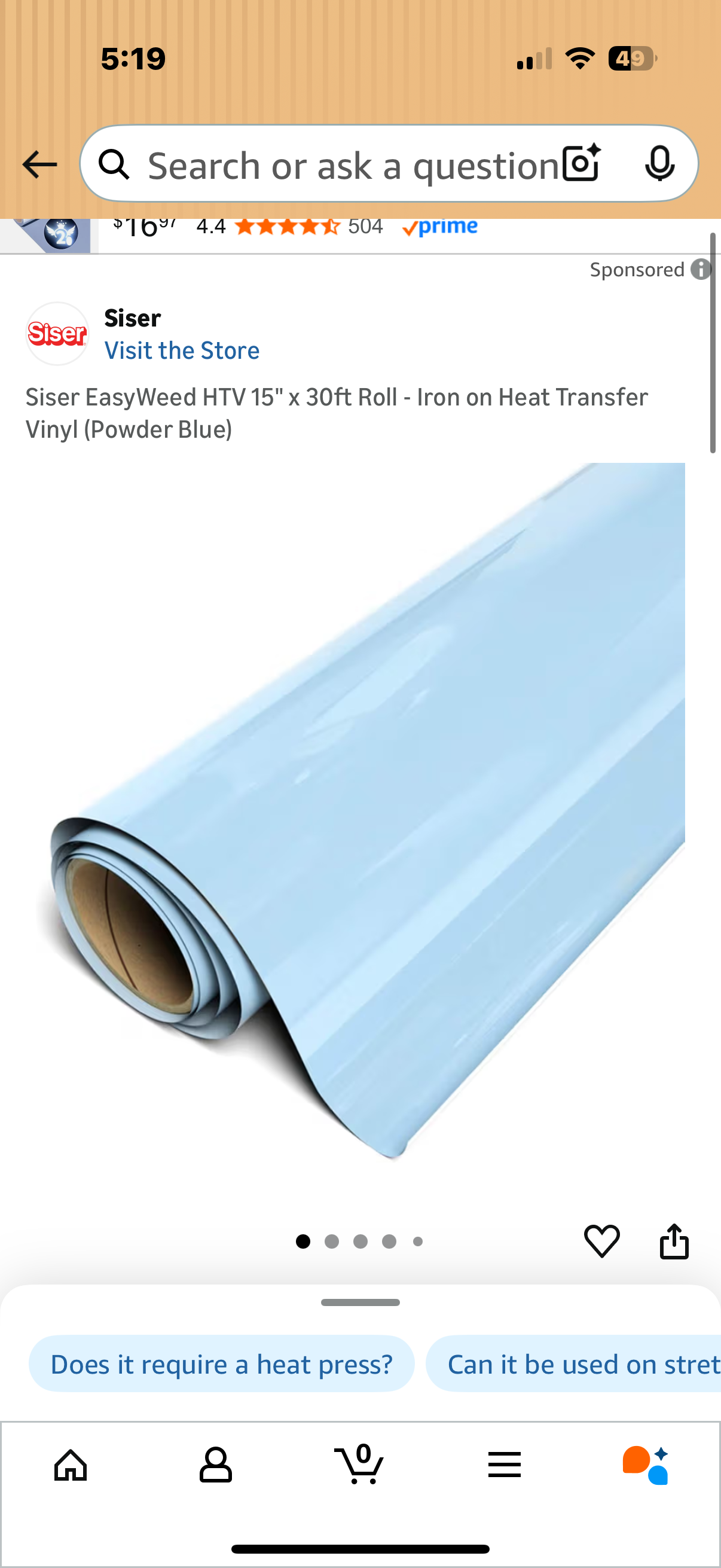 Siser EasyWeed HTV 15" x 30ft Roll - Iron on Heat Transfer Vinyl (Powder Blue)