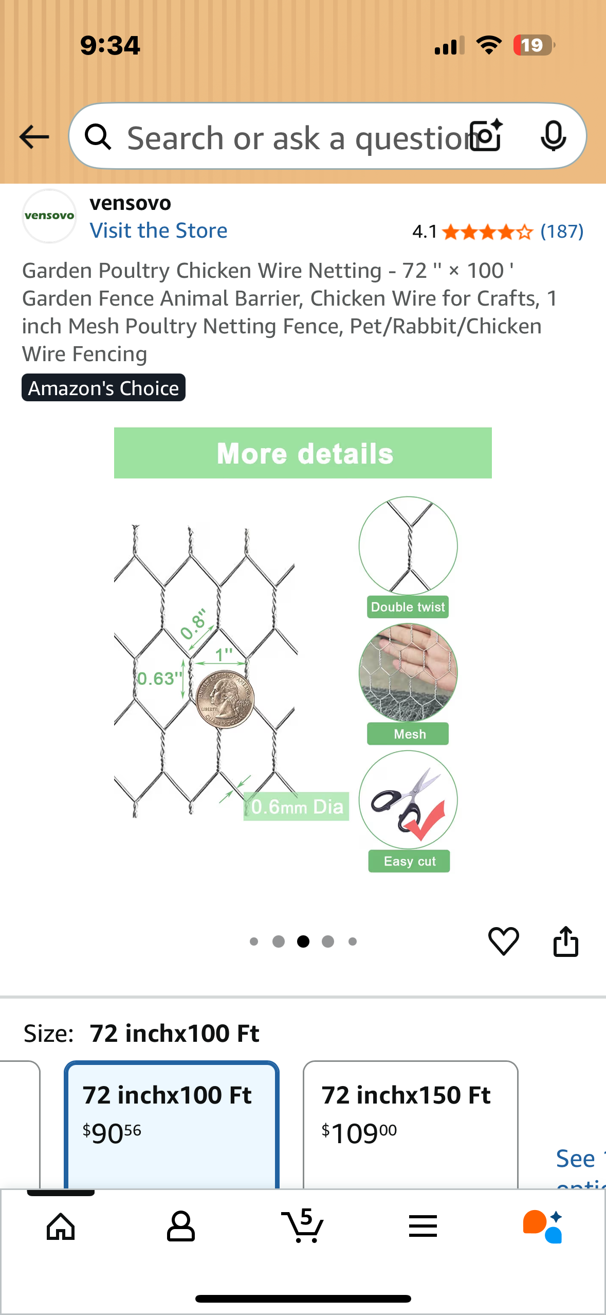 Garden Poultry Chicken Wire Netting - 72 " × 100' Garden Fence Animal Barrier, Chicken Wire for Crafts, 1 inch Mesh Poultry Netting Fence, Pet/Rabbit/Chicken Wire Fencing Amazon's Choice (G886)