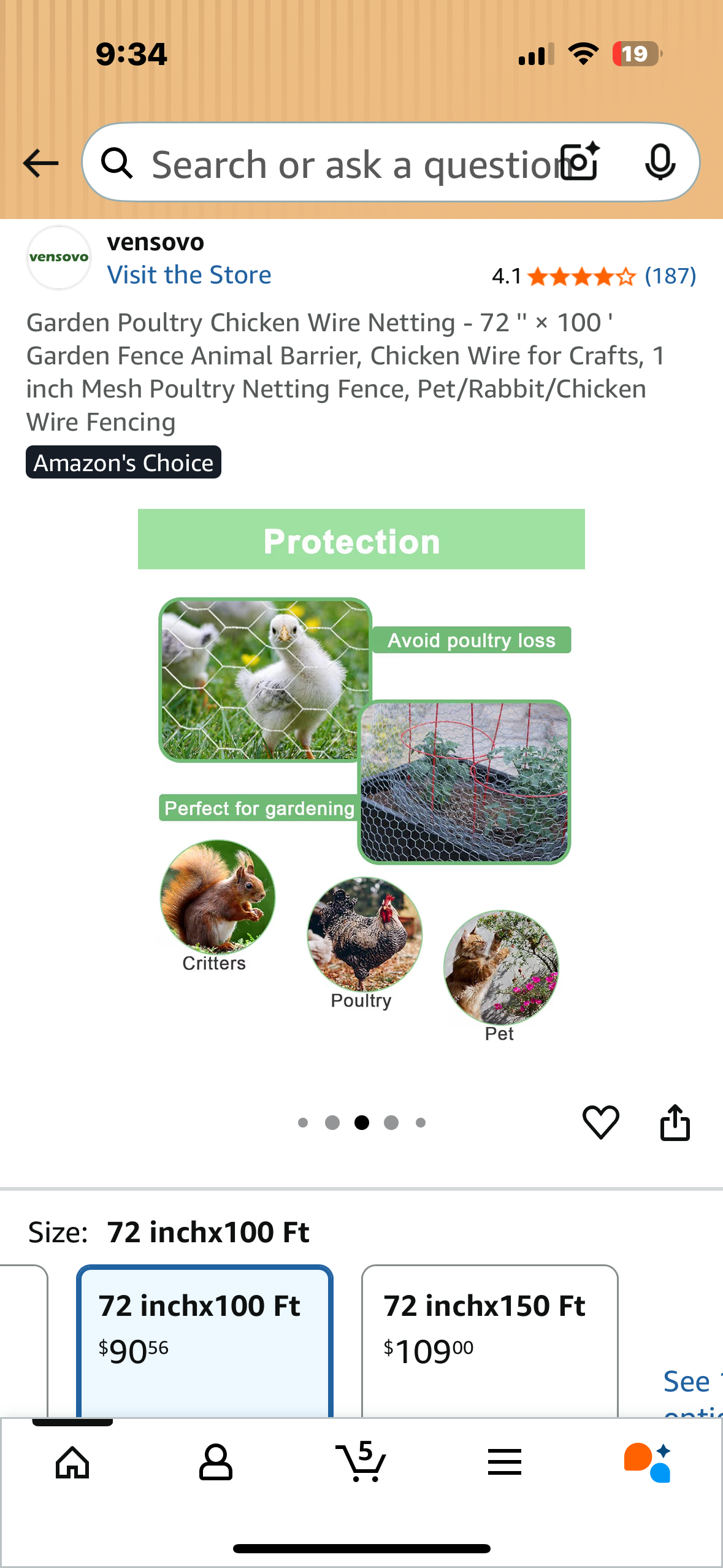 Garden Poultry Chicken Wire Netting - 72 " × 100' Garden Fence Animal Barrier, Chicken Wire for Crafts, 1 inch Mesh Poultry Netting Fence, Pet/Rabbit/Chicken Wire Fencing Amazon's Choice (G886)